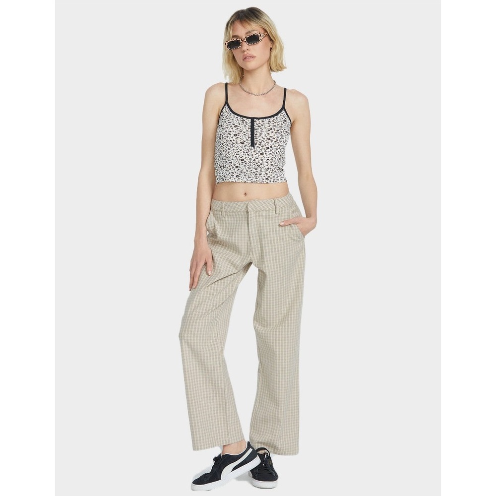 Volcom Leveled Out Plaid Pants Tan Black Mid Rise Regular Fit B1112500 Size 32